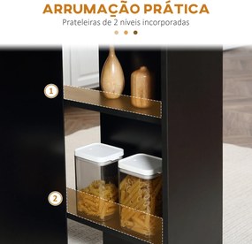 Mesa de Cozinha Dobrável Atman - Preto - Com 2 Prateleiras e Laterais