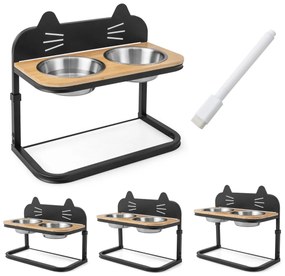 Comedouro de gato elevado Suporte elevado com 2 tigelas de aço inoxidável para comida e água Estrutura de metal com 3 alturas ajustáveis