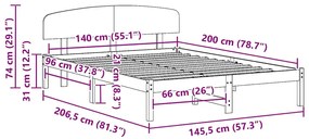 Estrado de Cama com Cabeceira Castanho Encerado 140x200 cm Madeira Sól