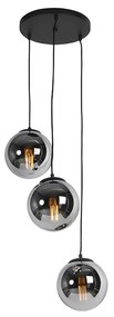 Candeeiro de suspensão Art Deco preto com vidro fumado 3 luzes - Pallon Art Deco