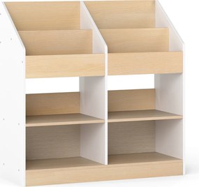 Estante infantil com 4 cubos verticais e 4 compartimentos 80 x 29,5 x 80 cm para expor livros e organizar brinquedos, Branco + Natural