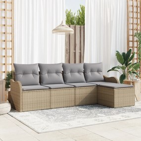 Conjunto de Sofá de Jardim de 5 Peças com Almofadas Beje Vime
