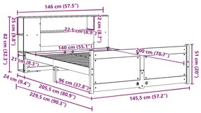 Cama com estante sem colchão 140x200 cm pinho maciço