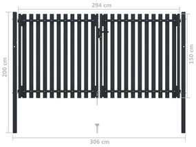 Portão de cerca com porta dupla 306x150 cm aço antracite