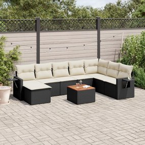 vidaXL 9 pcs conjunto de sofás p/ jardim c/ almofadões vime PE preto