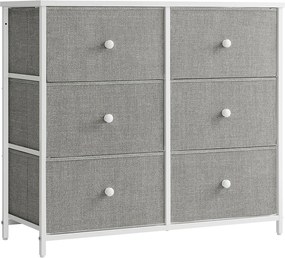 Cómoda com 6 gavetas em tecido com estrutura metálica e organizador 30 x 80 x 71 cm cinza claro, branco