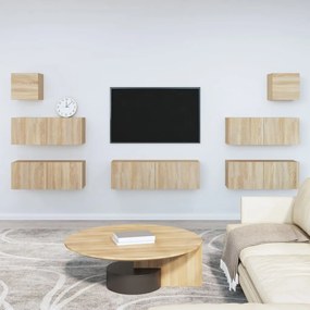 7pcs conjunto móveis de TV derivados de madeira carvalho sonoma