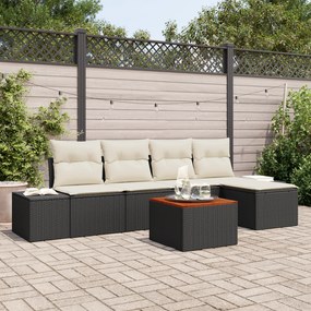 Conjunto de Sofá de Jardim de 6 Peças com Almofadas Pretas de Poly Rat