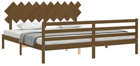 Estrutura cama c/ cabeceira 200x200cm maciço castanho-mel