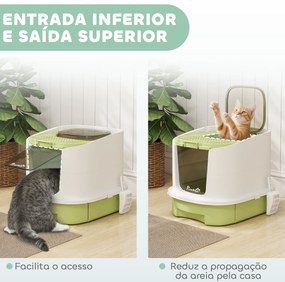 Caixa de Areia para Gatos Fechada com Entrada Frontal Saída Superior Tampa Amovível Bandeja e Pá 40,5x52,5x42,5 cm Verde