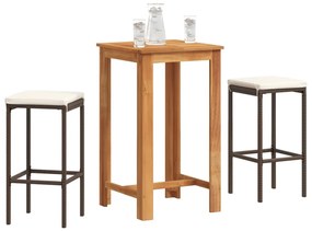 3 pcs conjunto de bar p/ jardim acácia maciça/vime PE castanho