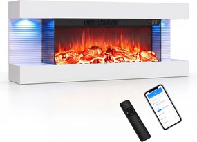 Lareira Elétrica de Parede com Vista Tripla, 101,6 x 20,6 x 41,8 cm, Controlo por Wi-Fi, Branco