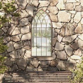 vidaXL Espelho de jardim p/ uso exterior ferro 100x45 cm cor de areia