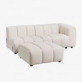 Sofá Modular De Canto Direito De 2 Peças Eliot E Pufe Em Tecido Bouclé Bouclé Creme Bege - Sklum