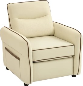 Poltrona Sala de Estar Estofada em Couro Sintético Poltrona Relax Moderna com Assento Largo Acolchoado Espesso 80x81x90 cm Bege