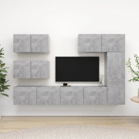 6 pcs conjunto de móveis de TV contraplacado cinzento cimento