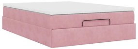 Estrutura de cama otomana com colchão 140x190 cm veludo rosa
