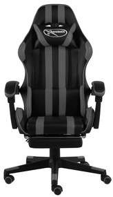 Cadeira estilo corrida c/ apoio pés couro artif. preto/cinzento