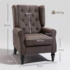 Poltrona de Sala de Estar Poltrona Moderna para Dormitório com Pés de Madeira Poltrona Individual 74x86x102 cm Castanho