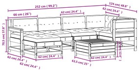 7 pcs conjunto lounge de jardim c/ almofadões pinho maciço
