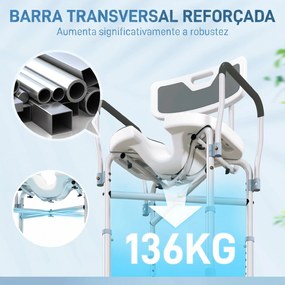 Cadeira de Duche com Abertura em U, Altura Regulável, Antiderrapante, com Encosto e Apoios de Braços, até 136 kg, Cinzento