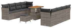 Conjunto de Sofá de Jardim vidaXL de 11 Peças com Almofadas Cinza Ratt