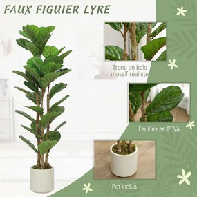 Conjunto de 2 plantas artificiais de 120 cm: figueira-lira artificial com vaso de plástico e tronco de madeira maciça, verde