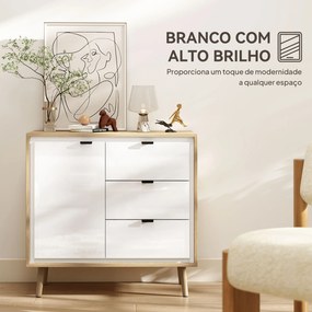 Aparador de Sala Moderno com 3 Gavetas Prateleira Ajustável e Pés em Madeira 80x35x77 cm Branco Brilhante e Carvalho
