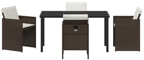 Conjunto de Jantar de 5 Peças com Almofadas Rattan Poliéster Castanho