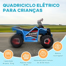 Moto 4 Elétrico para Crianças Veículo Elétrico a Bateria de 6V com Velocidade de 2,5 km/h 70x41,5x48,5 cm Azul