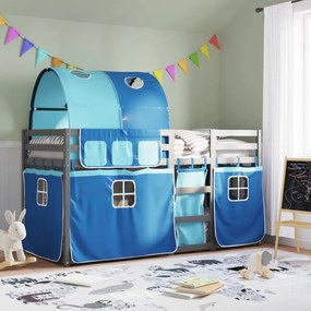 vidaXL Beliche com cortinas 90x200 cm madeira de pinho maciça azul
