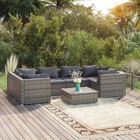 vidaXL 7 pcs conjunto lounge de jardim c/ almofadões vime PE cinzento