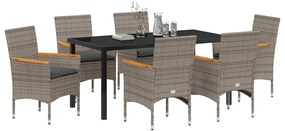 Conjunto de Jantar de Jardim 7 Peças com Almofadas Cinzas de Rattan Si
