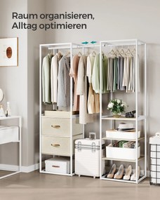 Guarda roupa Aberto Com 2 varões fixos, 1 varão extraível, 2 gavetas para tecidos e 4 prateleiras 40 x (150-180) x 180 cm bege