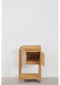 Conjunto De Móvel De Casa De Banho Em Madeira De Teca Bradley Cerâmica Redonda Branca Ø40 Cm Lenka & Preto Mate Embutido Com Válvula De Escoamento Sem