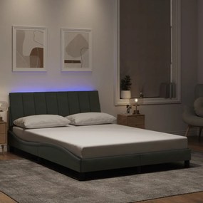 Estrutura de cama c/ luzes LED 140x200 cm veludo cinzento-claro