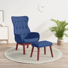Cadeira de descanso com banco p/ pés tecido azul