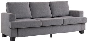 HOMCOM Sofá de 3 Lugares Sofá Sala de Estar 213x80x90 cm Estofado em Chenille Almofadado Grosso Estrutura de Aço Desenho Moderno para Sala de Estar Quarto Cinzento