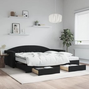 Sofá-cama com gavetão e gavetas 100x200 cm veludo preto