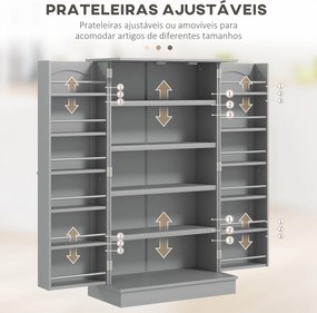 Armário de Cozinha Armário Despensa Cozinha com 2 Portas e 16 Prateleiras Armário Moderno 60x30x104 cm Cinzento