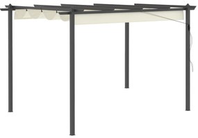 Outsunny Pérgola de Alumínio 4x3 Pérgola de Jardim com Teto Retrátil Tecido de Poliéster e 8 Orifícios de Drenagem para Pátio Terraço Exterior Creme