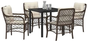 Conjunto de Jantar para o Jardim 5 Peças com Almofadas Marrom em Ratta