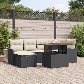 Conjunto de Sofá de Jardim vidaXL 7 Peças com Almofadas Preto Vime e Poliéster
