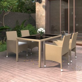 vidaXL 5 pcs conjunto de jantar p/ jardim vidro temperado/vime PE bege