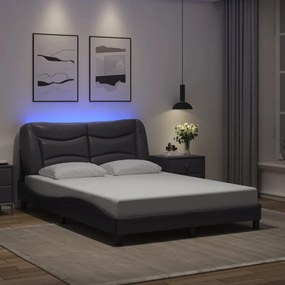 Estrutura cama c/ luzes LED 140x190 cm couro artificial cinza