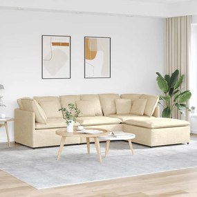 Sofá modular com pufes e almofadas tecido creme