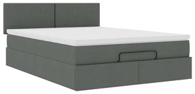 Cama otomana com colchão &amp; LEDs 140x200 cm cinzento escuro