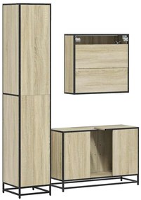 3 pcs conj. móveis casa banho derivados madeira carvalho sonoma