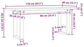 Mesa de centro estrutura em O 110x40x45,5cm pinho/aço