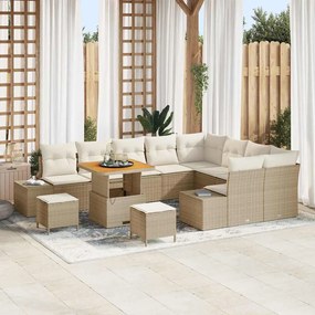 vidaXL Conjunto de Sofá de Jardim com 12 Peças e Almofadas Bege. Feito de Rattan e Poliéster, estrutura em Acácia.